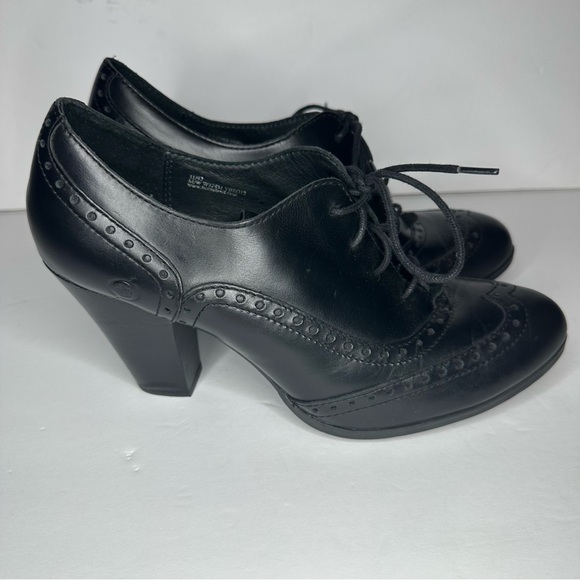 Born Lace-Up Leather Black Oxford Heels Size 11 Whitchy Whimsigoth Dark - Picture 1 of 10